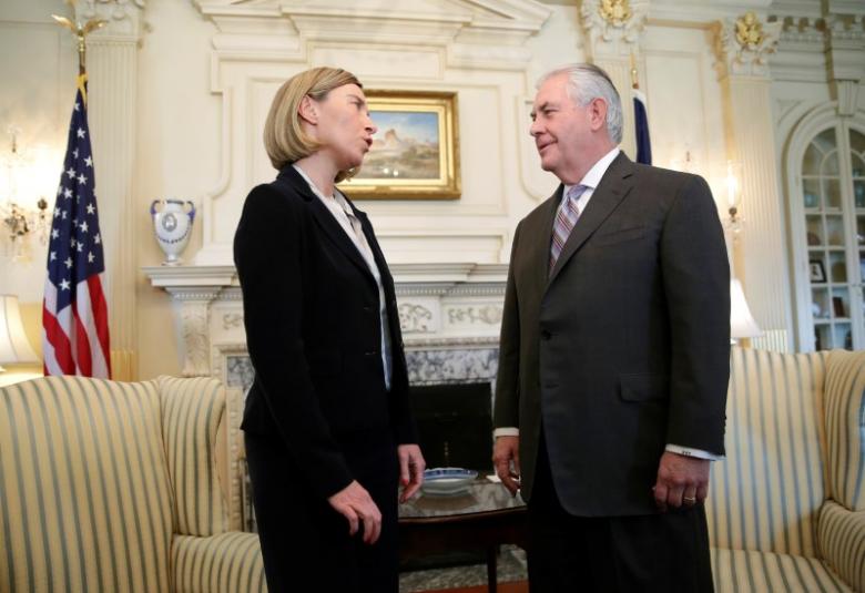 U.S. Secretary of State Rex Tillerson meets with European Union High Representative for Foreign Affairs Federica Mogherini at the State Department in Washington